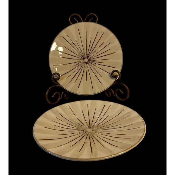 Pier 1 Imports Set-4 Sanctuary Starburst Cream Brown Coupe Dinner Plates 11.5" - Picture 3 of 8